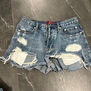 Distressed jean shorts